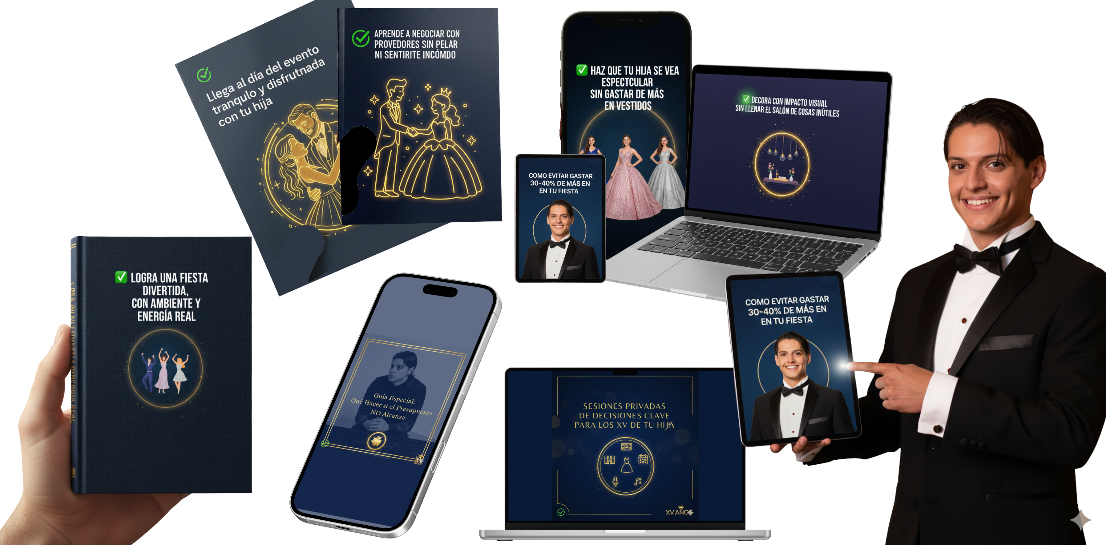 Mockup del Método KINNS en laptop, tablet, celular y ebook